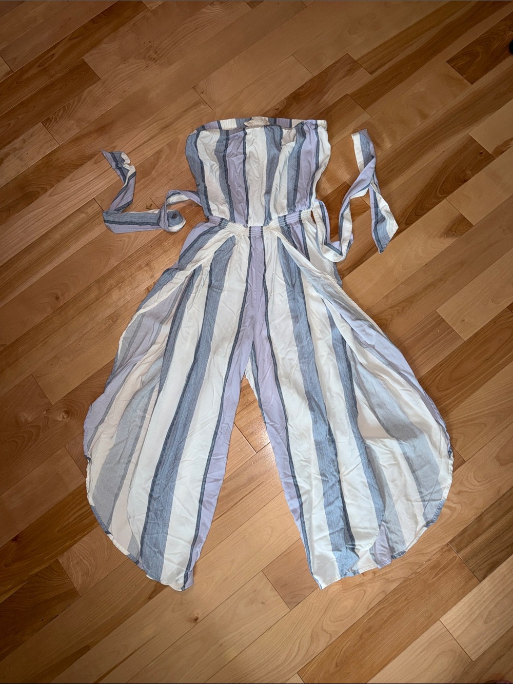 Ocean Drive Blue & White Striped Strapless Jumpsuit